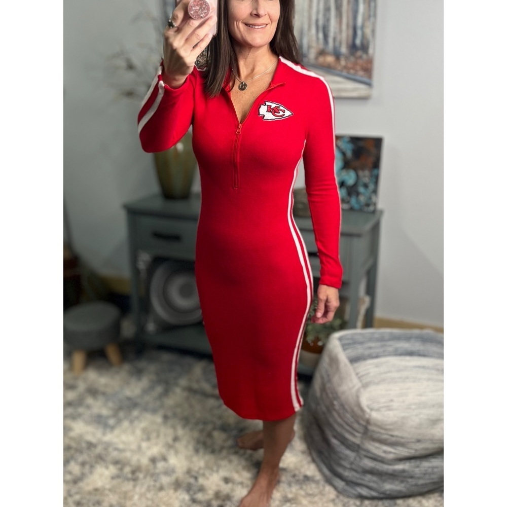 Kansas City Chiefs Sporty Embroidered Striped Bodycon Hacci Dress Red 0124